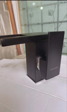 Load image into Gallery viewer, LED bathroom sink faucet, TOOLQOOL FB200 black waterfall bathroom faucet, single handle brass faucet, color can change with water temperature