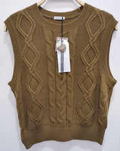 Load image into Gallery viewer, TIEGUODUN pullover sweater,Women Knit Sweater Vest with Shirt Crewneck Hollow Trendy Solid Color Sweater Vest Fashion Casual Sleeveless Vest Top(brown)