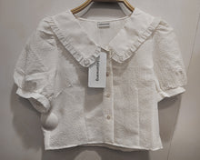 Load image into Gallery viewer, Laijianwang top, women's short-sleeved top openwork jacquard shruggedian