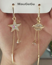 Load image into Gallery viewer, MauGeGe earrings, stars and planet silver earrings dangle small asymmetric asymmetric cute planet earrings girl birthday gift