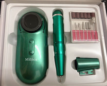 Load image into Gallery viewer, Milisa electric nail polisher, 30000rpm professional rechargeable nail drill kit, with 2000mAh mobile power bank portable electric acrylic nail tool, used for exfoliating, grinding and polishing nail machine,