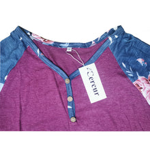 Load image into Gallery viewer, Cercur Women's Reglan Sleeve Florals Prints Crew Neck Top Casual Patchwork Blouses Tshirt