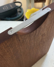 Load image into Gallery viewer, Aooped kitchen wooden cutting board with stainless steel handle, suitable for meat, cheese and vegetables, 14 x 10 inches