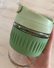 Load image into Gallery viewer, Cristella cup, coffee cup, mug with handle, anti-scalding soft silicone with glass, travel, double wall, vacuum, with lid