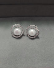 Load image into Gallery viewer, K&H JWL earrings, "Lovely Rose" high-polished 925 sterling silver earrings with 7mm natural freshwater pearls