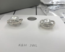 Load image into Gallery viewer, K&H JWL earrings, "Lovely Rose" high-polished 925 sterling silver earrings with 7mm natural freshwater pearls
