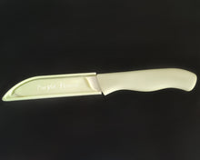Load image into Gallery viewer, Purple flame fruit knife, utility kitchen knife, sheathed, 5.25 inch stainless steel blade, peeled