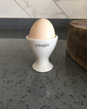 Load image into Gallery viewer, youpii egg cups, ceramic egg cups 2 pcs porcelain egg rack breakfast boiled eggs cooking tools stable and easy to clean childhood memories dining table decoration kitchen gift