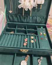 Load image into Gallery viewer, MHMD jewelry box, jewelry box with lock, 2-layer jewelry storage box with 1 drawer, gift for loved ones, green