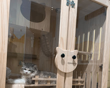 Load image into Gallery viewer, apexnova pet furniture, large wooden cat house, suitable for outdoor and indoor cats. Luxury multifunctional cat apartment, 59-inch large cat villa on wheels with scratching post