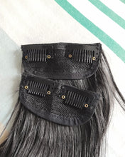 Load image into Gallery viewer, Time&Trave wig, dark black, slightly curly synthetic wigs with clip