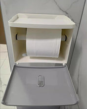 Load image into Gallery viewer, JJHREI Toilet paper holder,Toilet Paper Roll Holder with Shelf and Drawer Adhesive Bathroom Tissue Box Holder Wall Mount Facial Toilet Tissue Paper Storage Pet Proof Paper Towel Dispenser for Wet Room