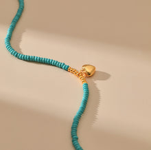 Load image into Gallery viewer, MSCHA HOME necklace, natural wood bead necklace with gold heart shaped jewelry