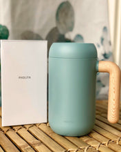Load image into Gallery viewer, PHOLITA Cups, Wood Handle Tea Cups, Chinese Ceramic Tea Cup, with Infuser and Lid, Matte Green