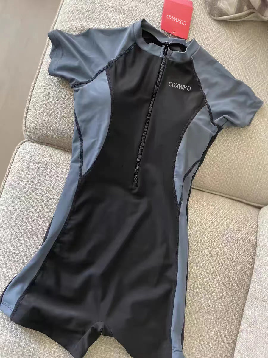CDXWKD Swimsuit, women's one-piece swimsuit, zippered front sports swimsuit