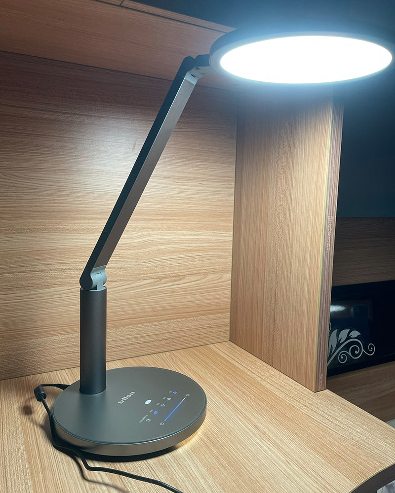 trllon desk lamp,12W LED Desk Lamp, Dimmable and Adjustable Table, Touch-Sensitive Control Panel, with 5 Lighting Modes 7 Brightness Levels, Black