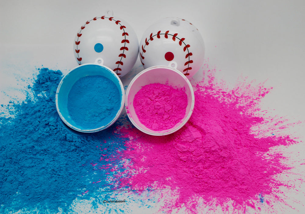 Confetti boom Gender Secret Baseball,Gender Reveal Party Baseball Set - Birth Announcement Base Ball Game Kit - 2 Baseballs 1 Pink & 1 Blue Ball - Baby Boy or Infant Girl Surprise