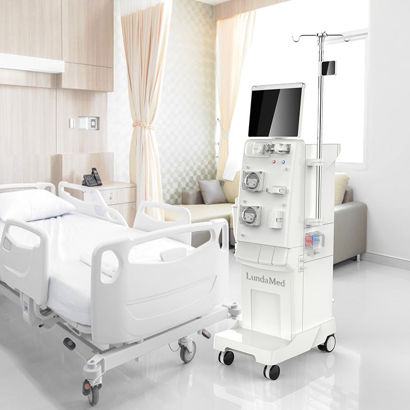 The LundaMed hemodialysis machine, through the hemodialysis machine, performs solute dispersion, osmosis and ultrafiltration of the patient's blood drawn from the blood monitoring alarm system