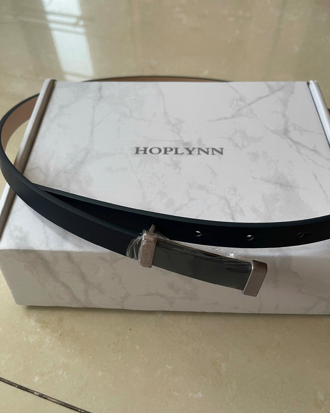 HOPLYNN Belt Leather  Belt with Sliding Adjustable Buckle, Trim to Fit