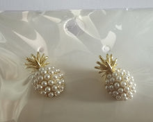 Load image into Gallery viewer, GOVENUS earrings, golden pineapple pearl jewelry pin earrings, girl earrings
