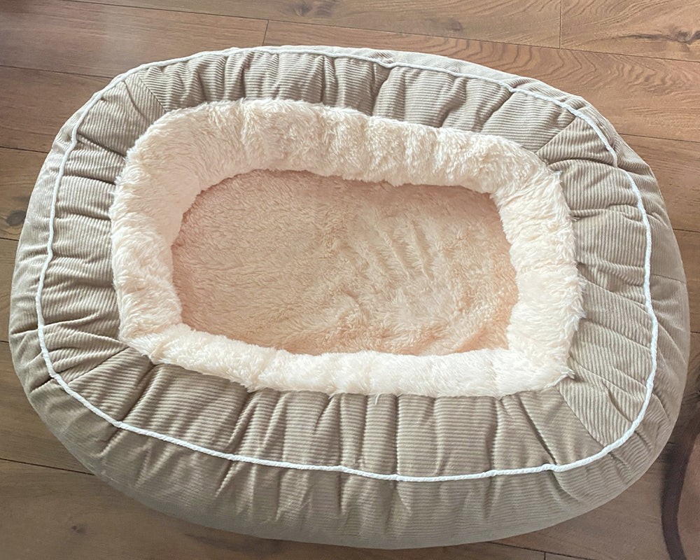 SREBAY Dog bed, Donut Dog Bed in Shag or Lux Fur, Machine Washable, High Bolster