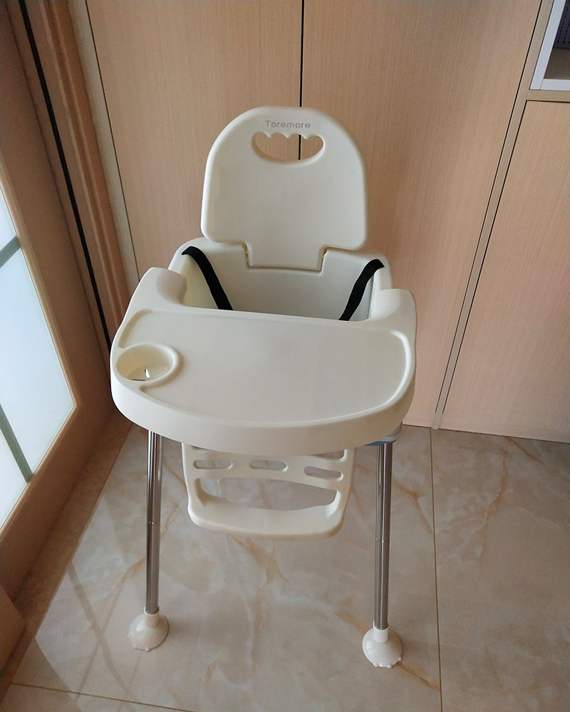 Toremore baby high chair, space saving, detachable tray, baby chair, car travel, three-point seat belt, adjustable footrest, non-slip foot