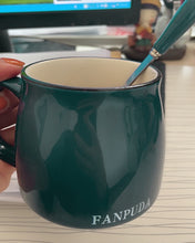 Load image into Gallery viewer, FANPUDA cup, ceramic coffee cup 16 oz kawaii cup with handle, ceramic latte office cup
