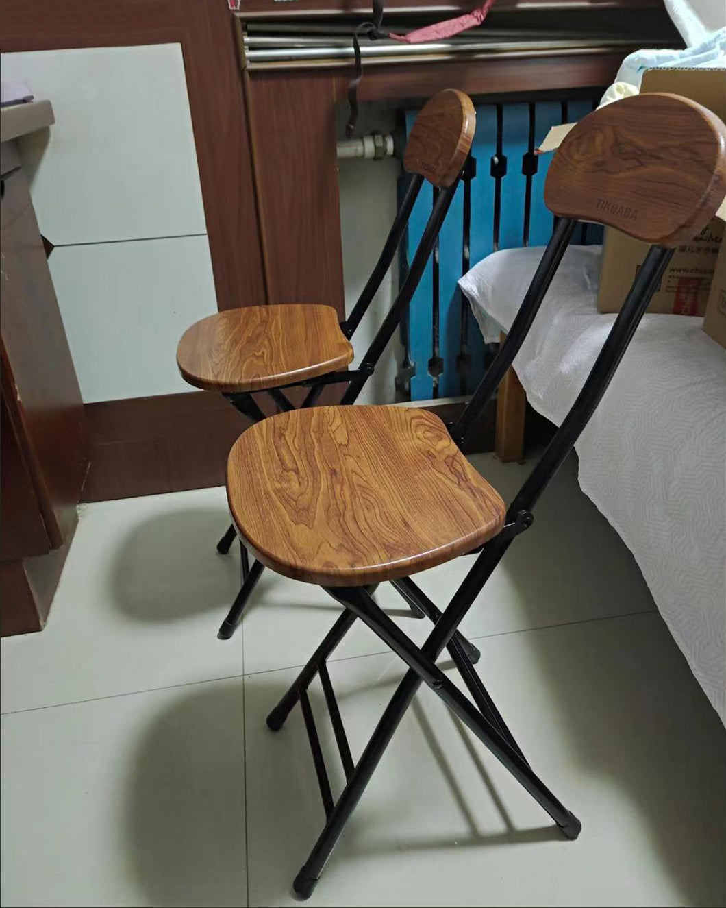 TIKBABA dining chair,Stool Modern Saddle Seat with Wooden Texture PU Dining Chairs for Home Kitchen Counter,Brown