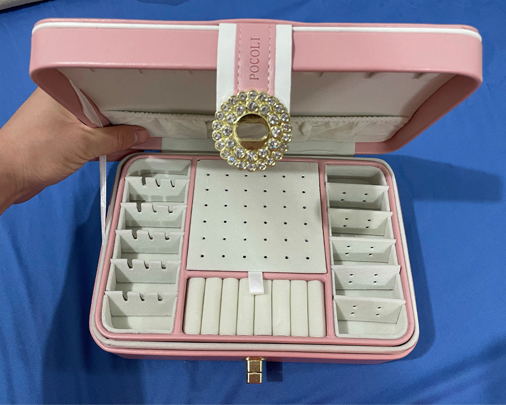POCOLI jewelry box, double-layer jewelry travel box, women's travel jewelry box, women's favorite gift