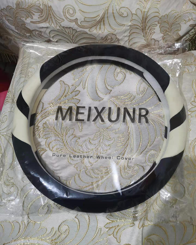 MEIXUNR Steering Wheel Cover,Black and White Auto Car Accessories - Cool Interior Leather wrap for Men Woman Girl