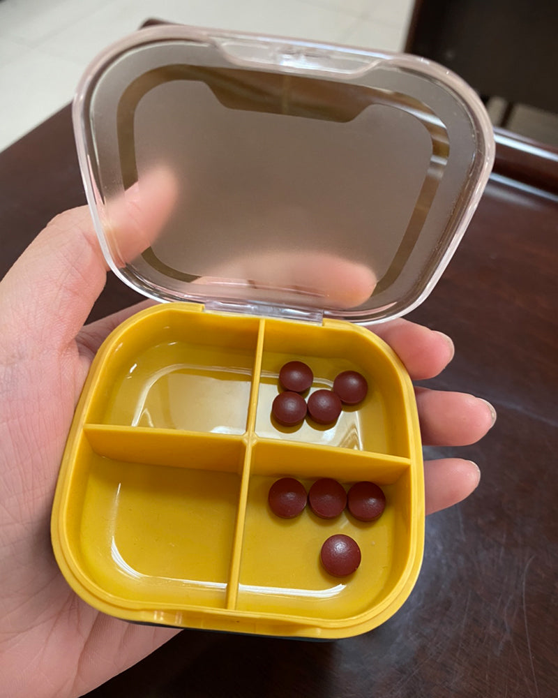 ALANSON Pill box ，4 Compartments Travel Pill Organizer Moisture Proof Small Pill Box for Pocket Purse Daily Pill Case Portable Medicine Vitamin Holder Container
