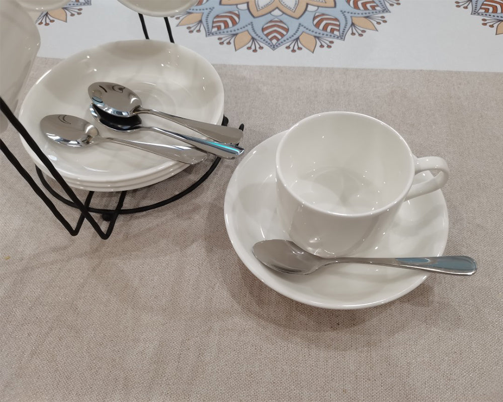 LvMiHOME coffee cup-ceramic coffee, tea or chocolate cup-4 trays, 4 handle coffee cups, 1 tall mug with espresso spoon