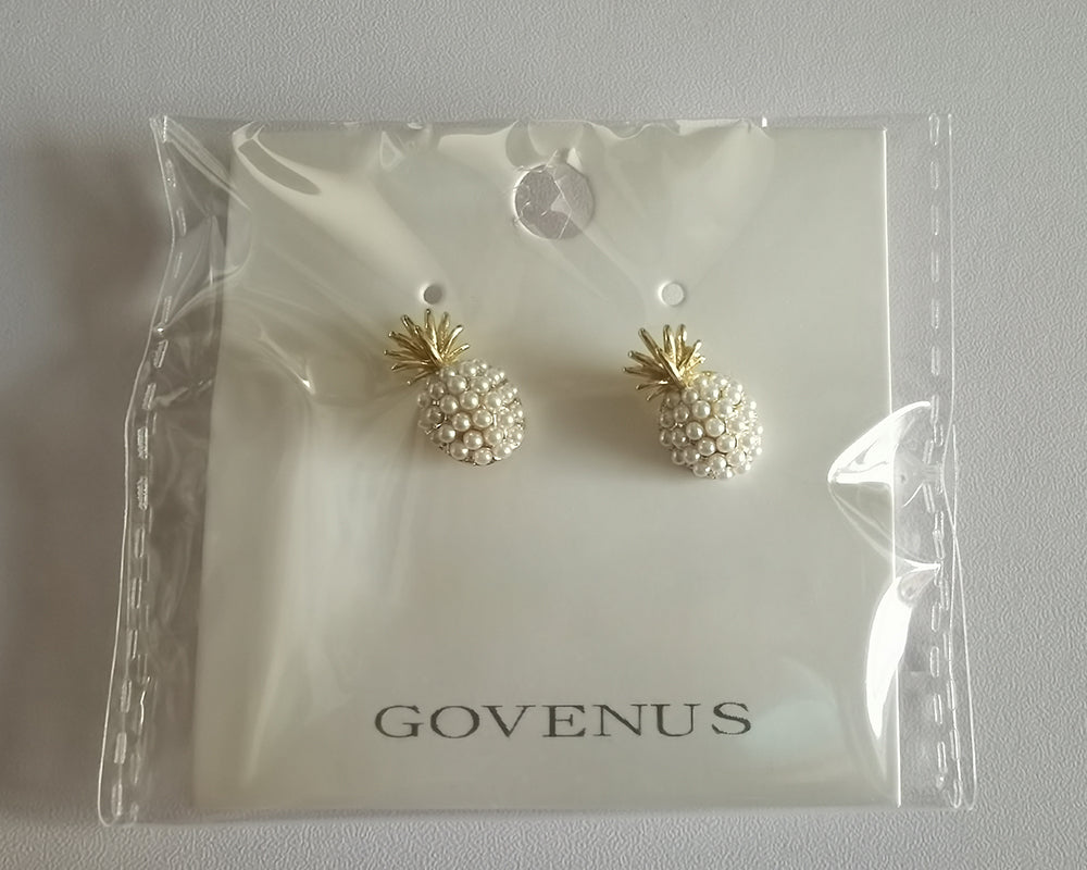 GOVENUS earrings, golden pineapple pearl jewelry pin earrings, girl earrings