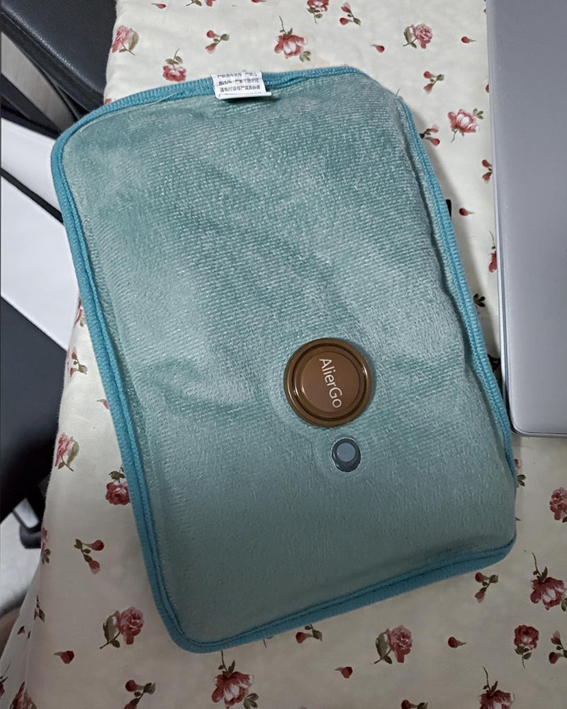 AlierGo rechargeable hot water bottle, portable electric hot water bottle, with plush cover for menstrual cramps or muscle aches and backaches