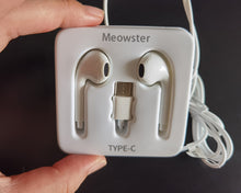 Load image into Gallery viewer, Meowster earphone, with Connector in Ear Headphones with Built in Microphone Hands Free Calling and Track Controls, White
