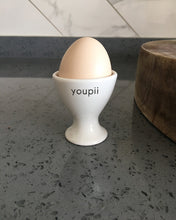 Load image into Gallery viewer, youpii egg cups, ceramic egg cups 2 pcs porcelain egg rack breakfast boiled eggs cooking tools stable and easy to clean childhood memories dining table decoration kitchen gift
