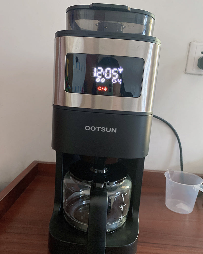 OOTSUN coffee machine, coffee pot with timer and glass pot, brewing intensity control, heat preservation, brew pause, coffee machine with permanent coffee filter basket, anti-drip system