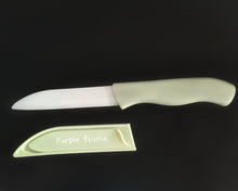 Load image into Gallery viewer, Purple flame fruit knife, utility kitchen knife, sheathed, 5.25 inch stainless steel blade, peeled
