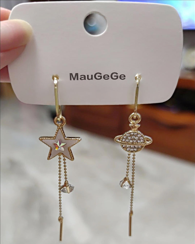 MauGeGe earrings, stars and planet silver earrings dangle small asymmetric asymmetric cute planet earrings girl birthday gift