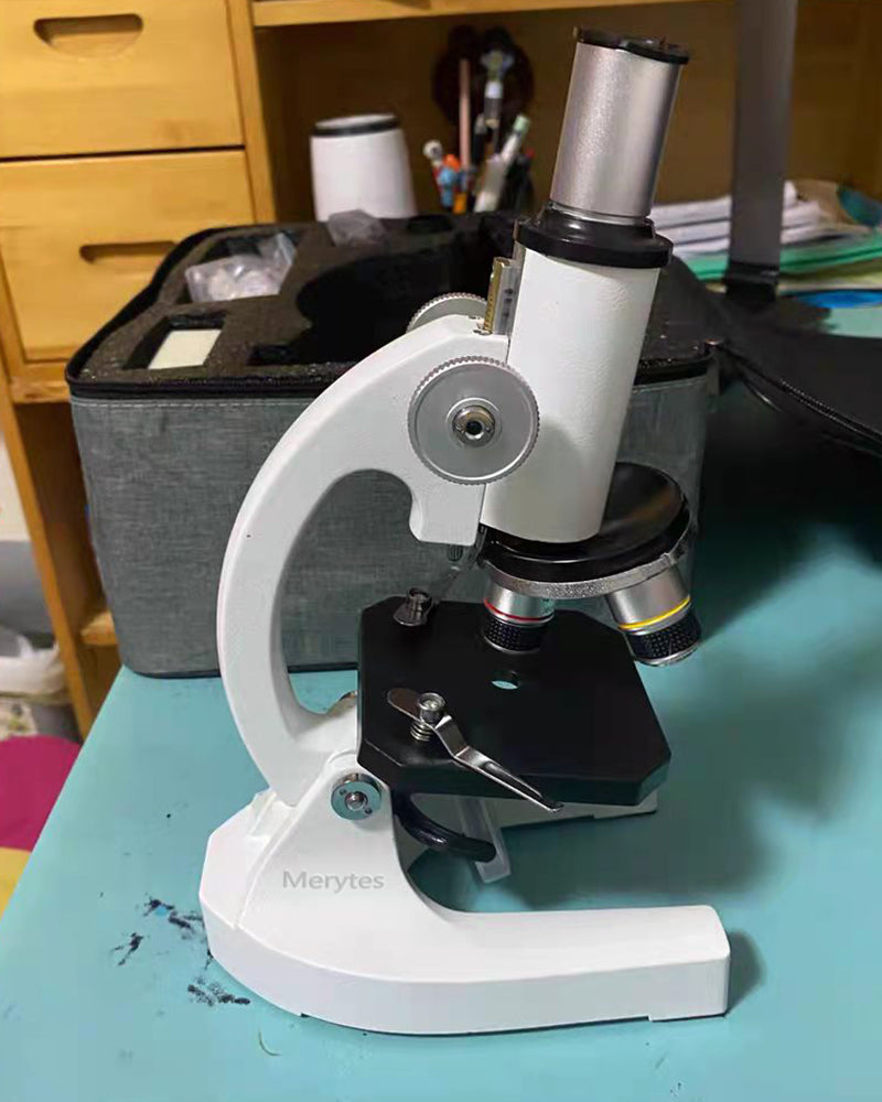 Merytes Zoom Microscope, M150C-I 40X-1000X All Metal Optical Glass Lens Cordless LED Student Biological Compound Microscope