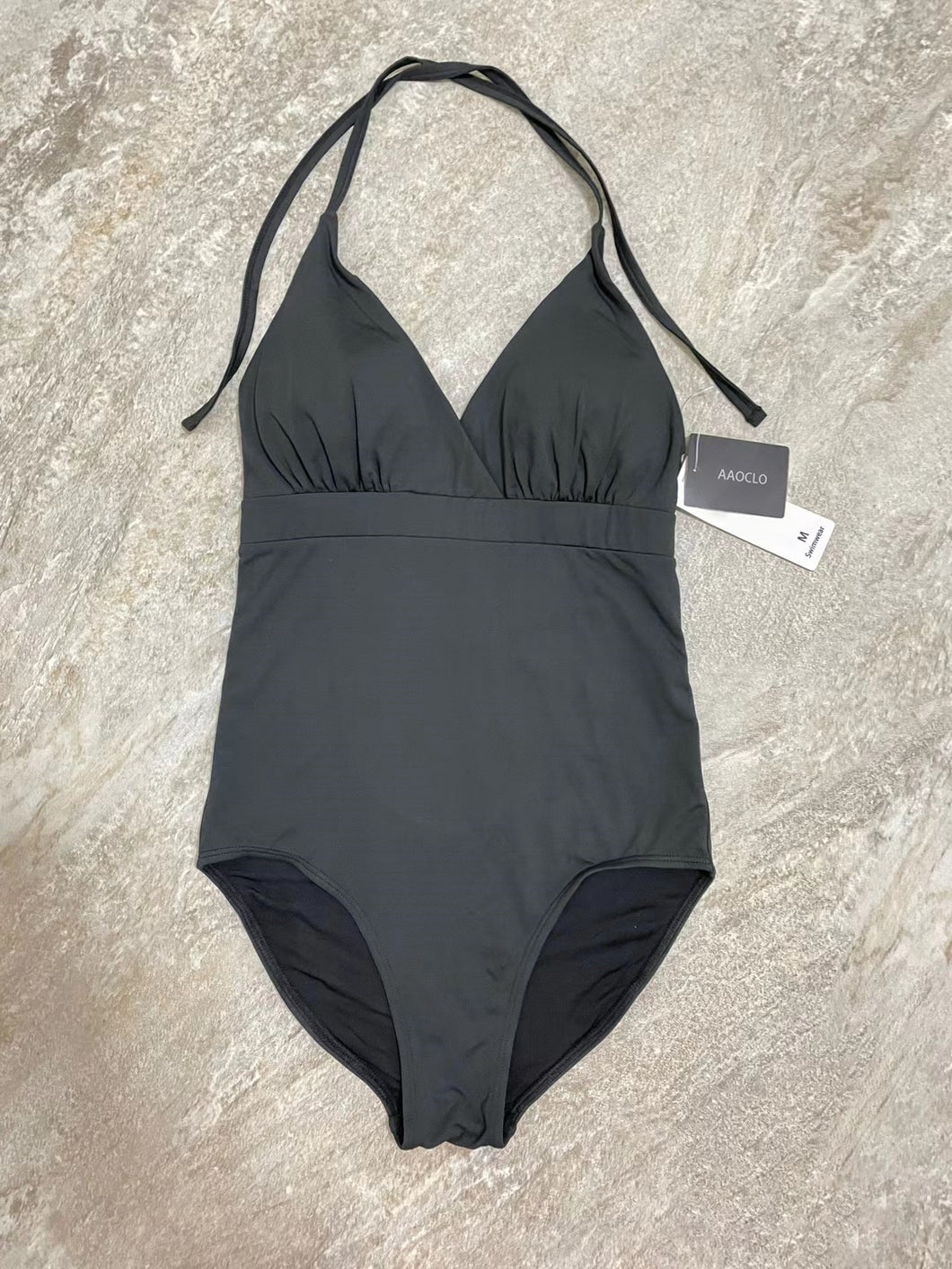 AAOCLO Swimwear,solid black sexy one piece swimsuit for women