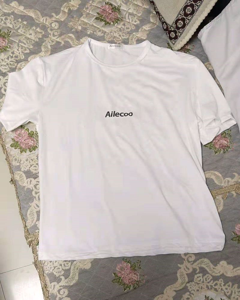 Ailecoo T-shirt, 100% cotton, women's short-sleeved T-shirt, white