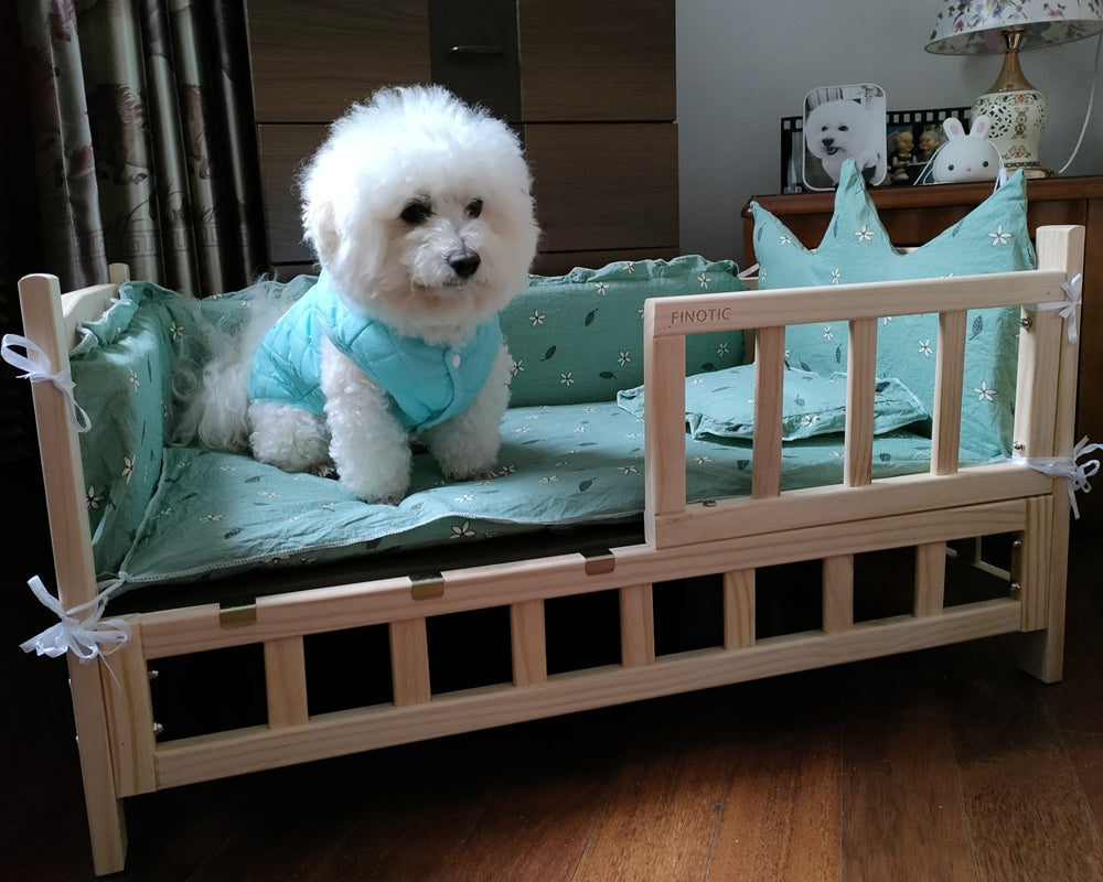 FINOTIC Family pet bed, wooden pet bed, with cushion