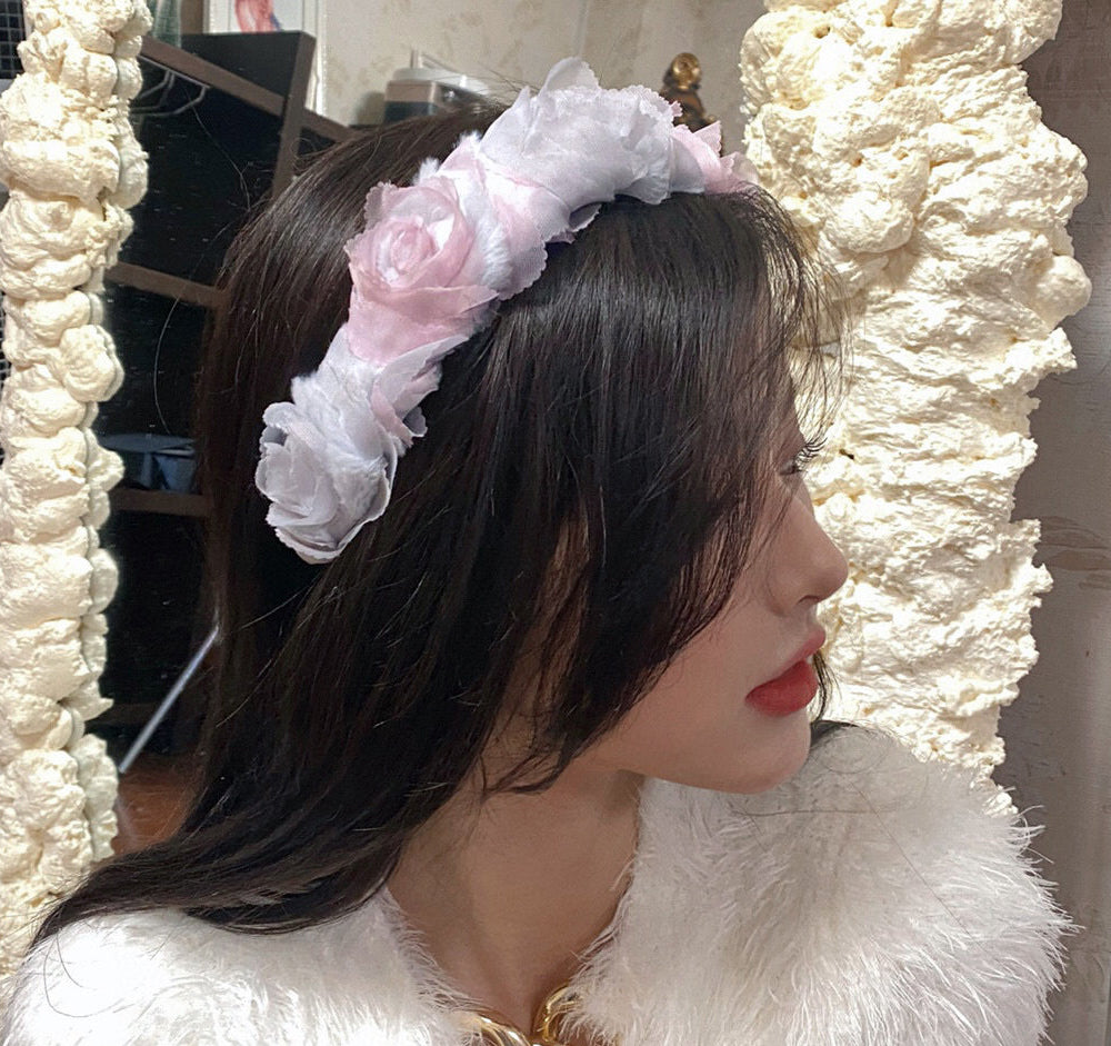 GUOXUEKM headband headband, ladies casual fashion elastic crescent headband, woven rose headband