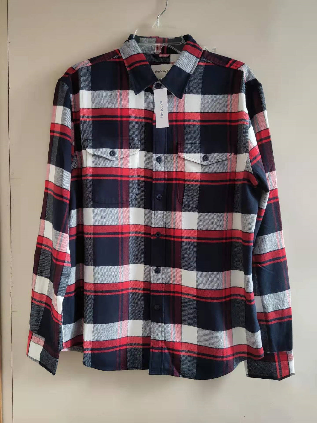 Herlouya plaid shirt, long-sleeved cotton soft brushed casual buttoned shirt