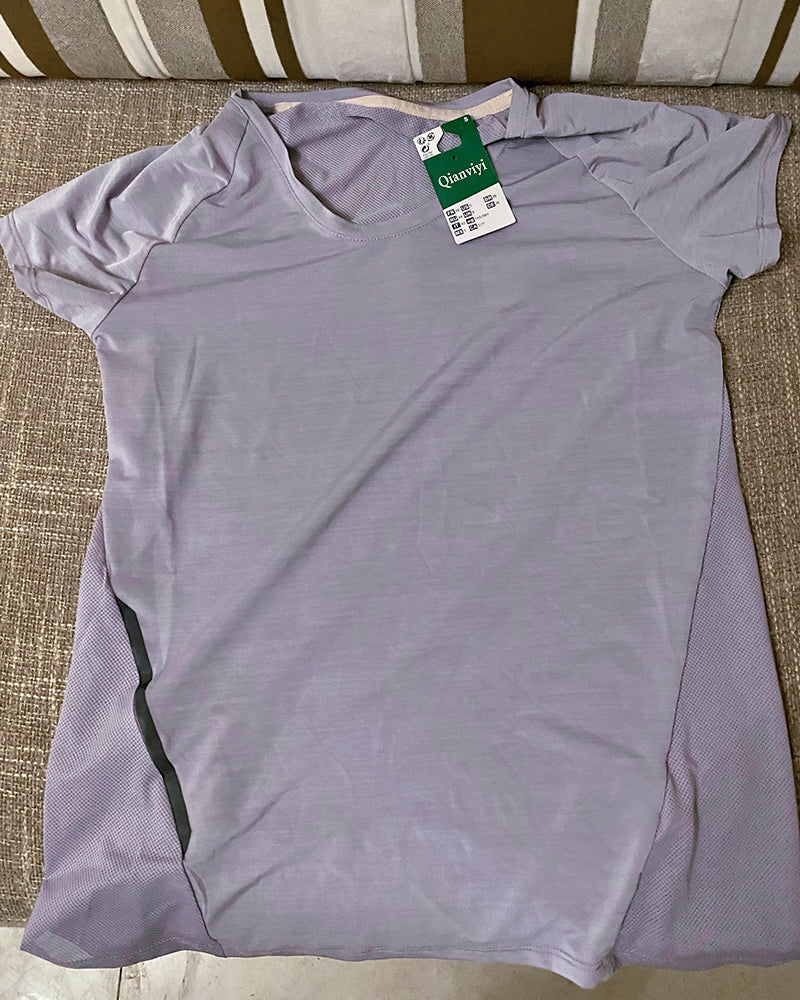 Qianviyi sports T-shirt, women's sweatshirt, quick-drying short-sleeved sports top