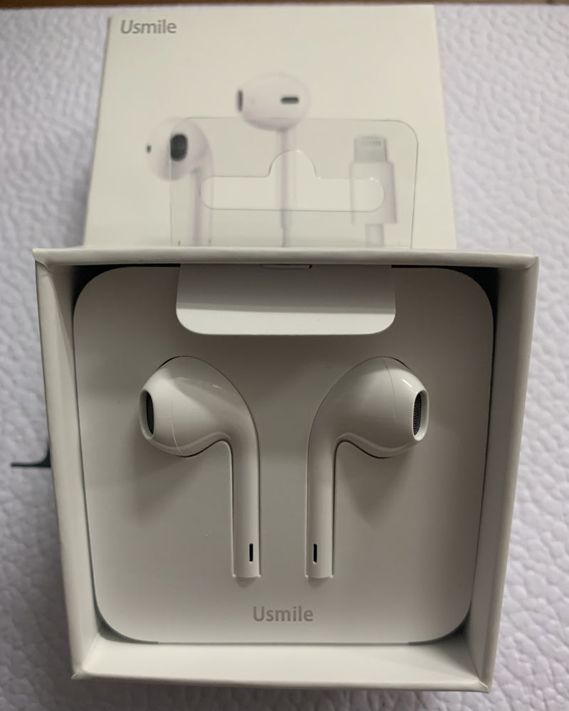 Usmile headset, lightning connector earplugs/earphone wired headset, with built-in microphone and volume control, compatible with Apple iPhone 12/11/11 Pro/X/7/7 8 Plus [Apple MFi certified] plug and play