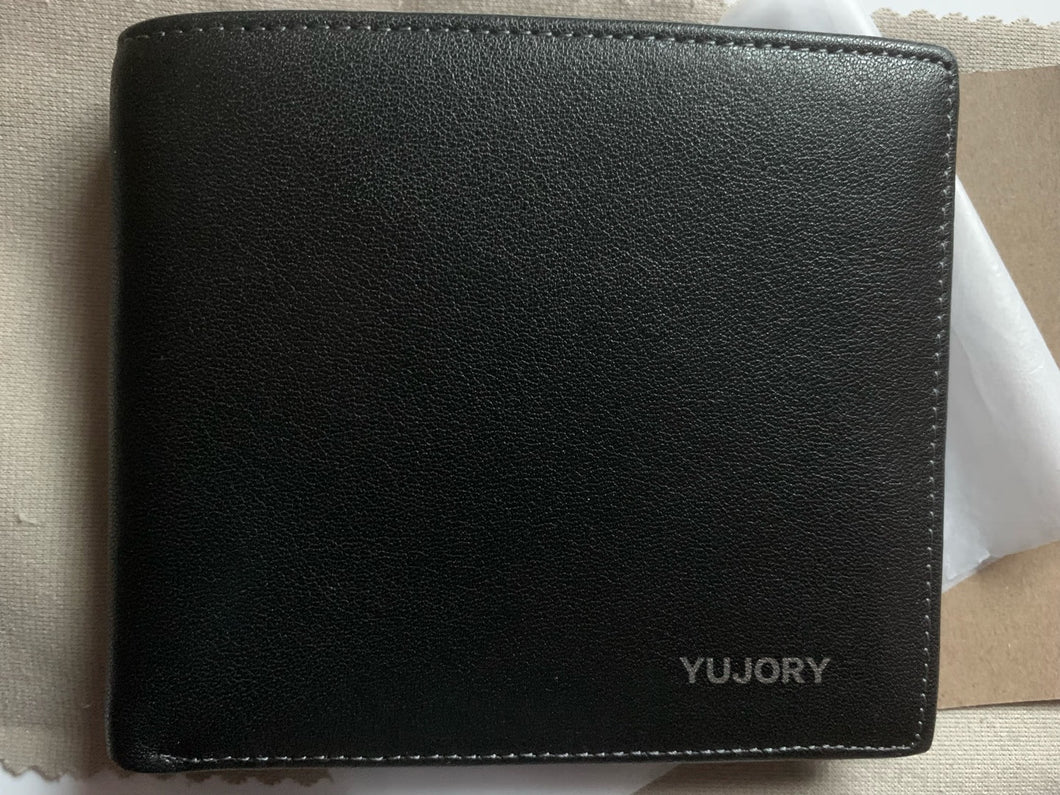 YUJORY wallet, men's leather double fold flap wallet